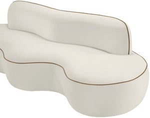 Meridian Furniture Swerve Curved Velvet Sofa with Contrast Piping Sculptural Upholstered Living Room Seating Cream 100 inches 44021Cream-S