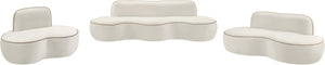 Meridian Furniture Swerve Curved Velvet Sofa with Contrast Piping Sculptural Upholstered Living Room Seating Cream 100 inches 44021Cream-S