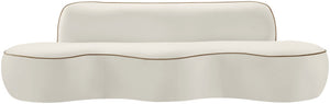 Meridian Furniture Swerve Curved Velvet Sofa with Contrast Piping Sculptural Upholstered Living Room Seating Cream 100 inches 44021Cream-S