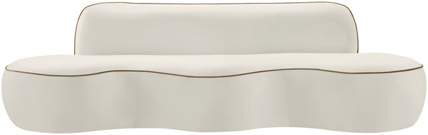 Meridian Furniture Swerve Curved Velvet Sofa with Contrast Piping Sculptural Upholstered Living Room Seating Cream 100 inches 44021Cream-S