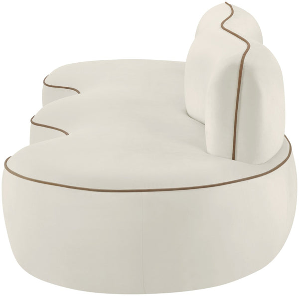 Meridian Furniture Swerve Curved Velvet Sofa with Contrast Piping Sculptural Upholstered Living Room Seating Cream 100 inches 44021Cream-S