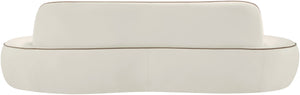 Meridian Furniture Swerve Curved Velvet Sofa with Contrast Piping Sculptural Upholstered Living Room Seating Cream 100 inches 44021Cream-S