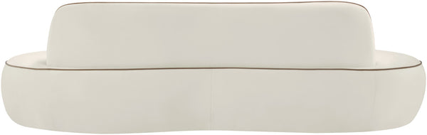 Meridian Furniture Swerve Curved Velvet Sofa with Contrast Piping Sculptural Upholstered Living Room Seating Cream 100 inches 44021Cream-S