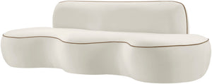 Meridian Furniture Swerve Curved Velvet Sofa with Contrast Piping Sculptural Upholstered Living Room Seating Cream 100 inches 44021Cream-S