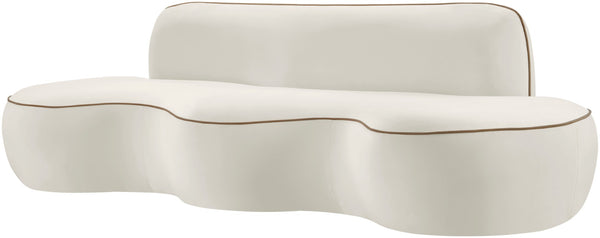 Meridian Furniture Swerve Curved Velvet Sofa with Contrast Piping Sculptural Upholstered Living Room Seating Cream 100 inches 44021Cream-S