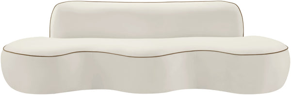 Meridian Furniture Swerve Curved Velvet Sofa with Contrast Piping Sculptural Upholstered Living Room Seating Cream 100 inches 44021Cream-S