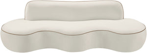 Meridian Furniture Swerve Curved Velvet Sofa with Contrast Piping Sculptural Upholstered Living Room Seating Cream 100 inches 44021Cream-S