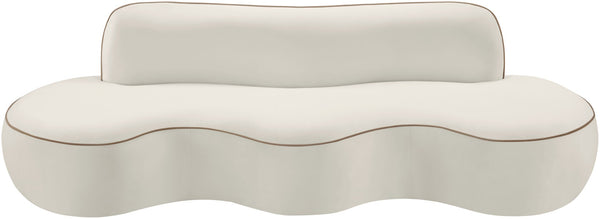 Meridian Furniture Swerve Curved Velvet Sofa with Contrast Piping Sculptural Upholstered Living Room Seating Cream 100 inches 44021Cream-S