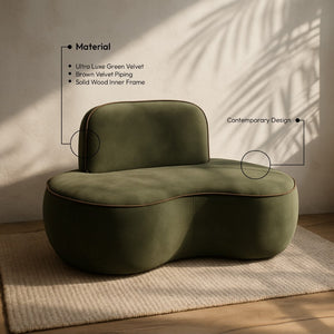 Meridian Furniture Swerve Sculptural Velvet Accent Chair with Curved Silhouette for Modern Living Room Decor Green 44021Green-C