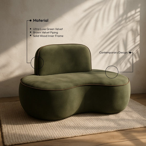 Meridian Furniture Swerve Sculptural Velvet Accent Chair with Curved Silhouette for Modern Living Room Decor Green 44021Green-C