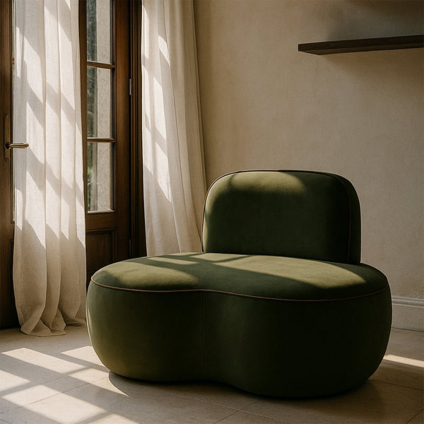 Meridian Furniture Swerve Sculptural Velvet Accent Chair with Curved Silhouette for Modern Living Room Decor Green 44021Green-C