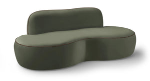Meridian Furniture Swerve Curved Velvet Sofa with Contrast Piping Sculptural Upholstered Living Room Seating Green 77 inches 44021Green-L