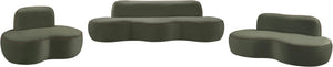 Meridian Furniture Swerve Curved Velvet Sofa with Contrast Piping Sculptural Upholstered Living Room Seating Green 77 inches 44021Green-L