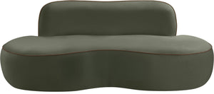 Meridian Furniture Swerve Curved Velvet Sofa with Contrast Piping Sculptural Upholstered Living Room Seating Green 77 inches 44021Green-L