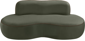Meridian Furniture Swerve Curved Velvet Sofa with Contrast Piping Sculptural Upholstered Living Room Seating Green 77 inches 44021Green-L