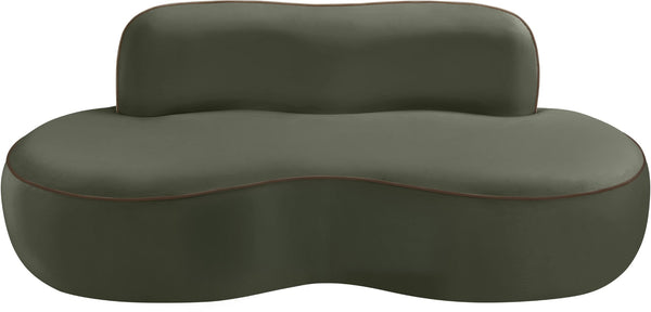 Meridian Furniture Swerve Curved Velvet Sofa with Contrast Piping Sculptural Upholstered Living Room Seating Green 77 inches 44021Green-L