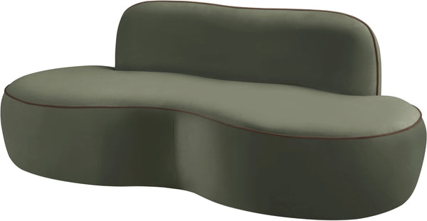 Meridian Furniture Swerve Curved Velvet Sofa with Contrast Piping Sculptural Upholstered Living Room Seating Green 77 inches 44021Green-L