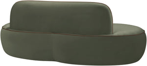 Meridian Furniture Swerve Curved Velvet Sofa with Contrast Piping Sculptural Upholstered Living Room Seating Green 77 inches 44021Green-L