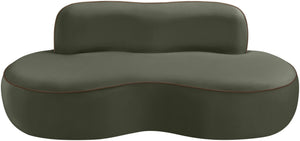 Meridian Furniture Swerve Curved Velvet Sofa with Contrast Piping Sculptural Upholstered Living Room Seating Green 77 inches 44021Green-L