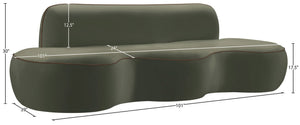 Meridian Furniture Swerve Curved Velvet Sofa with Contrast Piping Sculptural Upholstered Living Room Seating Green 100 inches 44021Green-S
