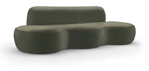 Meridian Furniture Swerve Curved Velvet Sofa with Contrast Piping Sculptural Upholstered Living Room Seating Green 100 inches 44021Green-S