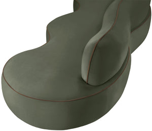 Meridian Furniture Swerve Curved Velvet Sofa with Contrast Piping Sculptural Upholstered Living Room Seating Green 100 inches 44021Green-S