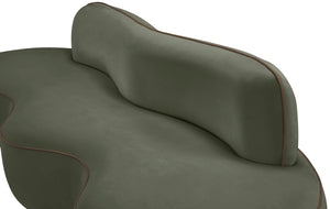 Meridian Furniture Swerve Curved Velvet Sofa with Contrast Piping Sculptural Upholstered Living Room Seating Green 100 inches 44021Green-S