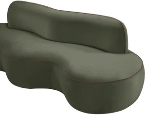 Meridian Furniture Swerve Curved Velvet Sofa with Contrast Piping Sculptural Upholstered Living Room Seating Green 100 inches 44021Green-S