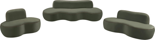 Meridian Furniture Swerve Curved Velvet Sofa with Contrast Piping Sculptural Upholstered Living Room Seating Green 100 inches 44021Green-S