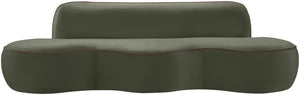 Meridian Furniture Swerve Curved Velvet Sofa with Contrast Piping Sculptural Upholstered Living Room Seating Green 100 inches 44021Green-S