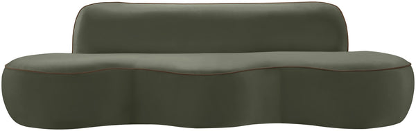 Meridian Furniture Swerve Curved Velvet Sofa with Contrast Piping Sculptural Upholstered Living Room Seating Green 100 inches 44021Green-S