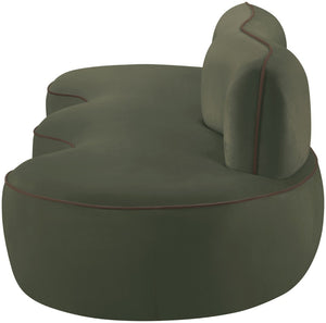 Meridian Furniture Swerve Curved Velvet Sofa with Contrast Piping Sculptural Upholstered Living Room Seating Green 100 inches 44021Green-S