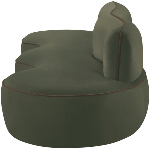 Meridian Furniture Swerve Curved Velvet Sofa with Contrast Piping Sculptural Upholstered Living Room Seating Green 100 inches 44021Green-S