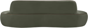 Meridian Furniture Swerve Curved Velvet Sofa with Contrast Piping Sculptural Upholstered Living Room Seating Green 100 inches 44021Green-S