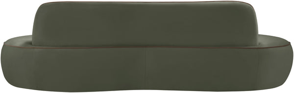 Meridian Furniture Swerve Curved Velvet Sofa with Contrast Piping Sculptural Upholstered Living Room Seating Green 100 inches 44021Green-S