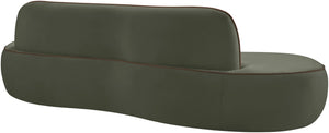 Meridian Furniture Swerve Curved Velvet Sofa with Contrast Piping Sculptural Upholstered Living Room Seating Green 100 inches 44021Green-S