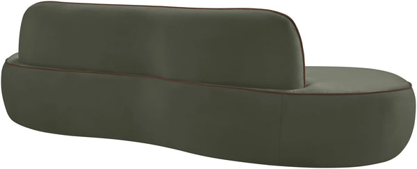 Meridian Furniture Swerve Curved Velvet Sofa with Contrast Piping Sculptural Upholstered Living Room Seating Green 100 inches 44021Green-S