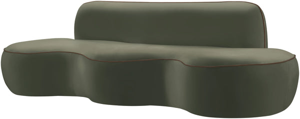Meridian Furniture Swerve Curved Velvet Sofa with Contrast Piping Sculptural Upholstered Living Room Seating Green 100 inches 44021Green-S
