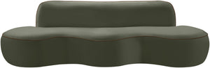 Meridian Furniture Swerve Curved Velvet Sofa with Contrast Piping Sculptural Upholstered Living Room Seating Green 100 inches 44021Green-S