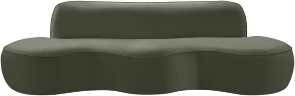 Meridian Furniture Swerve Curved Velvet Sofa with Contrast Piping Sculptural Upholstered Living Room Seating Green 100 inches 44021Green-S