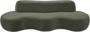 Meridian Furniture Swerve Curved Velvet Sofa with Contrast Piping Sculptural Upholstered Living Room Seating Green 100 inches 44021Green-S
