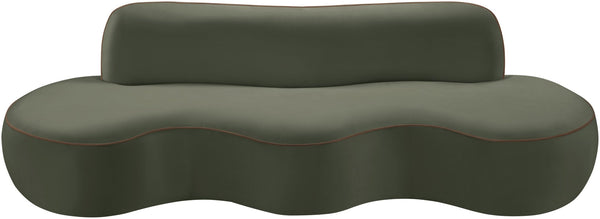 Meridian Furniture Swerve Curved Velvet Sofa with Contrast Piping Sculptural Upholstered Living Room Seating Green 100 inches 44021Green-S