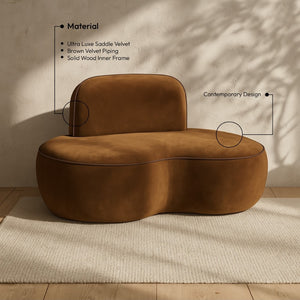 Meridian Furniture Swerve Sculptural Velvet Accent Chair with Curved Silhouette for Modern Living Room Decor Saddle 44021Saddle-C