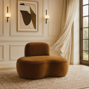Meridian Furniture Swerve Sculptural Velvet Accent Chair with Curved Silhouette for Modern Living Room Decor Saddle 44021Saddle-C