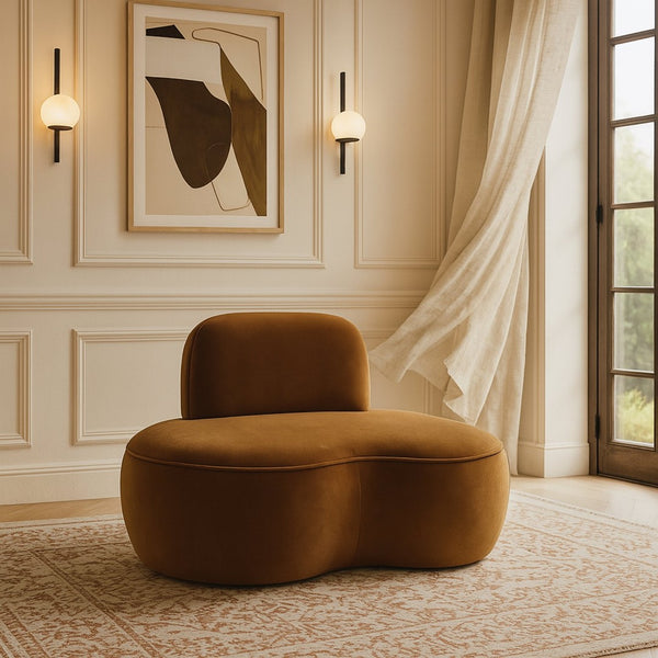Meridian Furniture Swerve Sculptural Velvet Accent Chair with Curved Silhouette for Modern Living Room Decor Saddle 44021Saddle-C