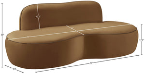 Meridian Furniture Swerve Curved Velvet Sofa with Contrast Piping Sculptural Upholstered Living Room Seating Saddle 77 inches 44021Saddle-L