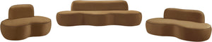 Meridian Furniture Swerve Curved Velvet Sofa with Contrast Piping Sculptural Upholstered Living Room Seating Saddle 77 inches 44021Saddle-L