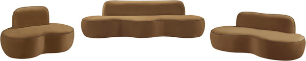 Meridian Furniture Swerve Curved Velvet Sofa with Contrast Piping Sculptural Upholstered Living Room Seating Saddle 77 inches 44021Saddle-L
