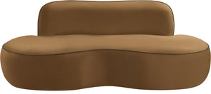 Meridian Furniture Swerve Curved Velvet Sofa with Contrast Piping Sculptural Upholstered Living Room Seating Saddle 77 inches 44021Saddle-L