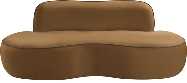 Meridian Furniture Swerve Curved Velvet Sofa with Contrast Piping Sculptural Upholstered Living Room Seating Saddle 77 inches 44021Saddle-L